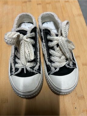 Warrior Black Canvas Sneakers with Cream Braided Laces